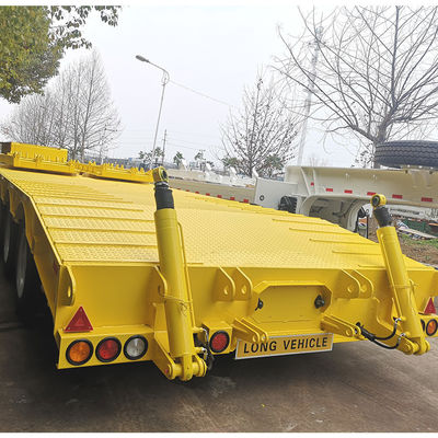 CIMC HUAJUN 3 Axle Low Bed Semi Trailer Truck Trailer Equipment Transport Hydraulic Lifting Low Boy Trailer Fuwa Axle Heavy Duty
