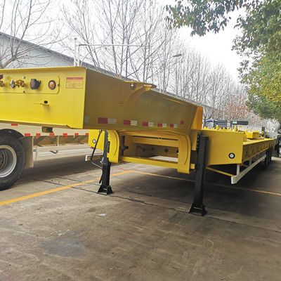 CIMC HUAJUN 3 Axle Low Bed Semi Trailer Truck Trailer Equipment Transport Hydraulic Lifting Low Boy Trailer Fuwa Axle Heavy Duty