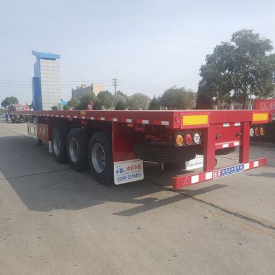 Leaf Spring Suspension 3 Axles 40FT Flatbed Container Semi Trailer for Easy Unloading