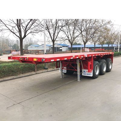 Leaf Spring Suspension 3 Axles 40FT Flatbed Container Semi Trailer for Easy Unloading