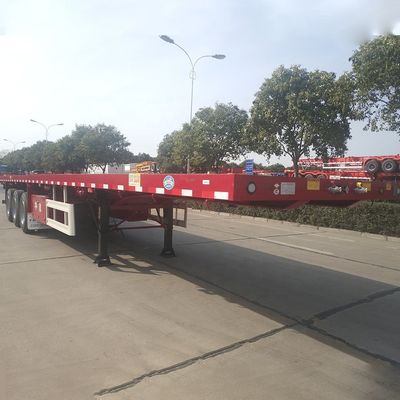 Leaf Spring Suspension 3 Axles 40FT Flatbed Container Semi Trailer for Easy Unloading