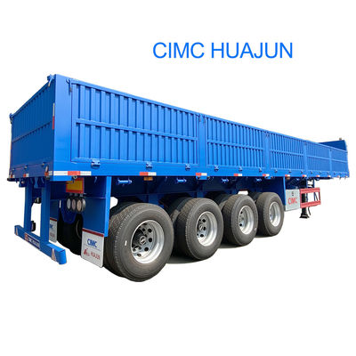 Hot 4 Axles Flatbed Semi Trailer with 1000mm Sidewall Max Payload of 60T 12.00R20 Tire