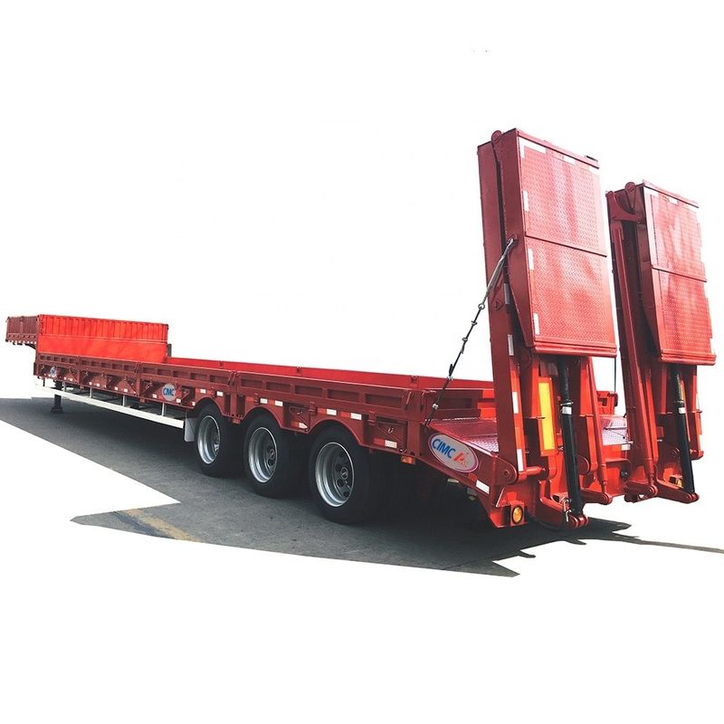 ABS Anti-lock Braking System Equipped CIMC HUAJUN 3 Axle Low Bed Semi Trailer with Hydraulic Ramp HJGMCK20069